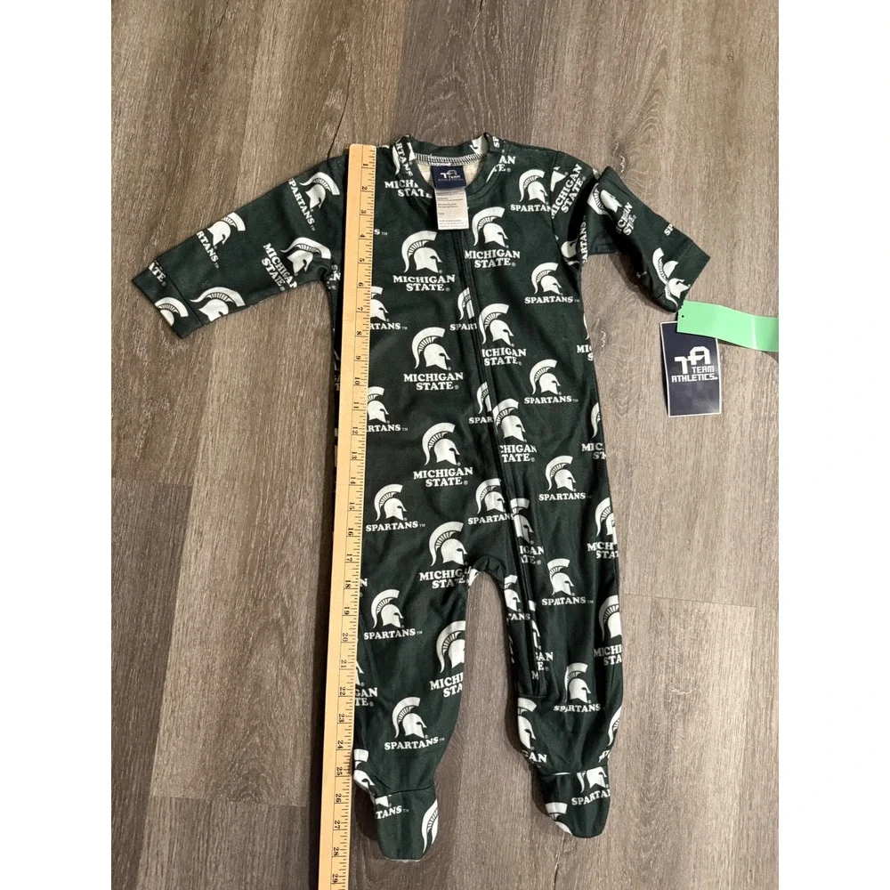 NWT Michigan State Spartans Kids Green Flannel Union Suit Sleeper 12 Months